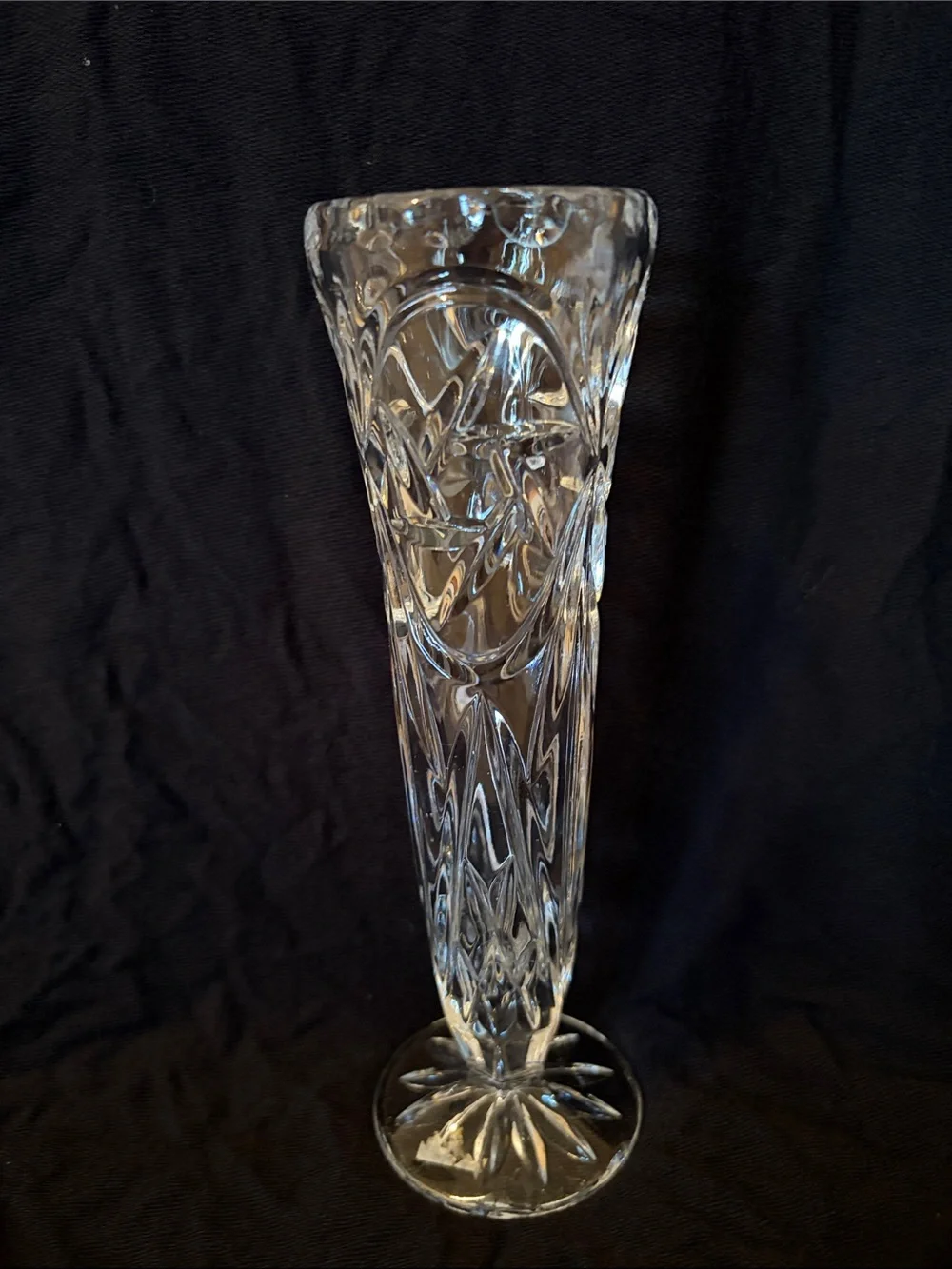 Clear glass  Bud Vase with star pinwheel cut design